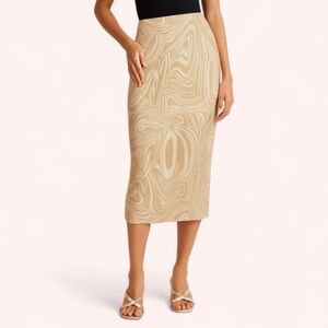 Ena Pelly Sand Funky Marble Print Midi Skirt NWT Sz 4 Neutral Swirl Sample Sale